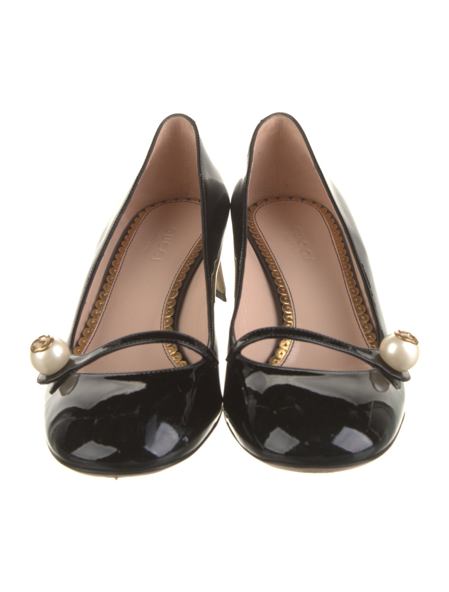 Gucci Faux Pearl Accents Patent Leather Pumps